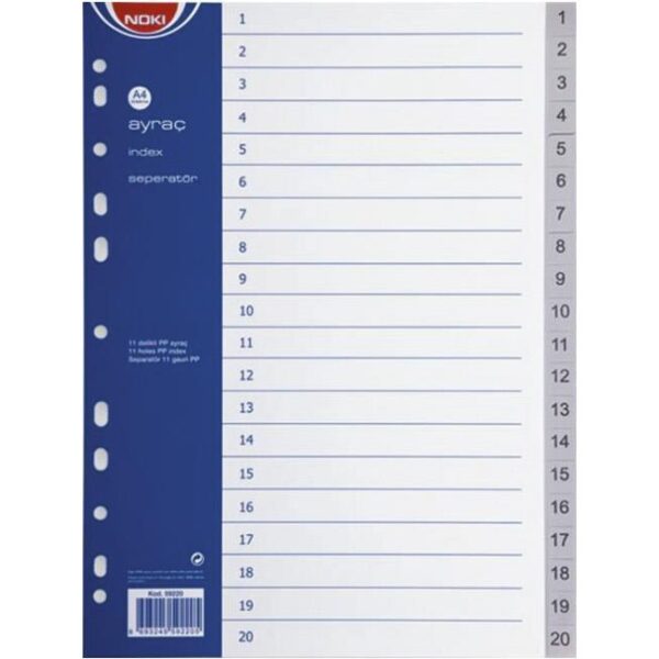 Pregrada plastična A4 brojevi 1-20 Noki 59220 siva, 000008780
