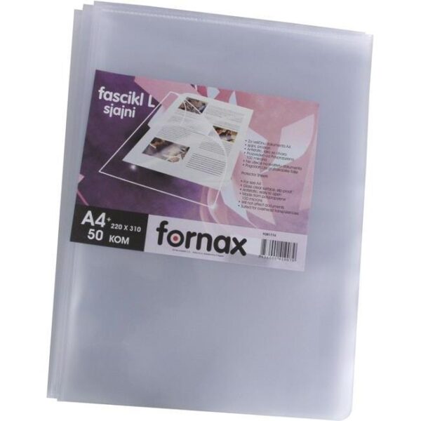 Fascikl "L" 100my pp A4 sjajni pk50 Fornax FOR1774 prozirni, 000024789