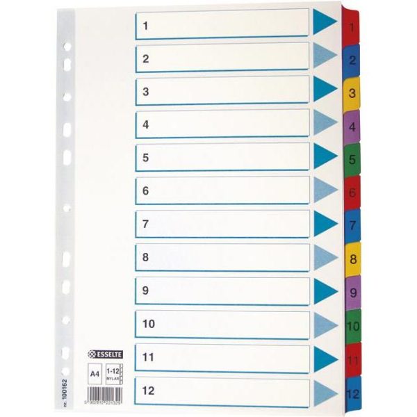 Pregrada kartonska A4 brojevi 1-12 kolor 12listova Esselte 100162, 000013519