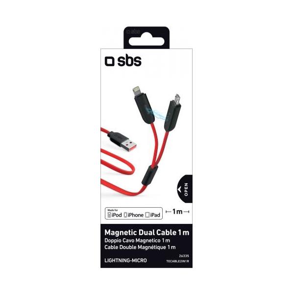 DATA KABEL SBS 2 U 1 MICRO-USB + LIGHTNING CRVENI
