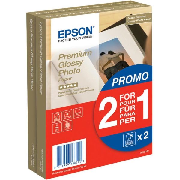 PAPIR EPSON S042167 PREMIUM GLOSSY PHOTO 10x15cm 255G 2x40L, C13S042167