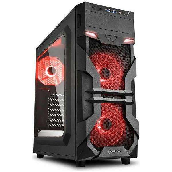 Sharkoon VG7-W Midi Tower ATX kućište, bez napajanja, prozirna prednja/bočna stranica, crveni LED, crno
