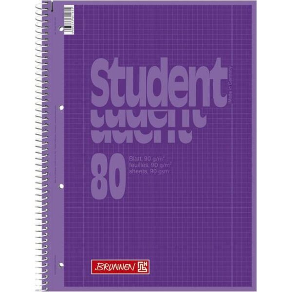 Blok kolegij A4 karo 80L perforacija+4rupe Color Code Brunnen 10-67928 160 ljubičasti