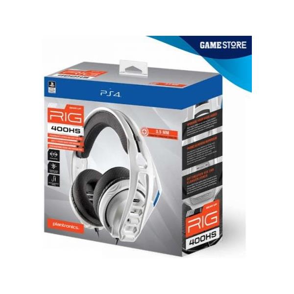 RIG 400HS white gaming headset. Official Sony stereo wired gaming headset for PS4™, compatible PC/Mac. Inline volume and mute controls. Lightweight frame. Flexible, robust and adjustable headband. Mem - Slika 2