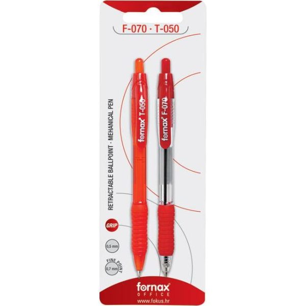 Set olovka kemijska F-070 grip+olovka tehnička T-050 Fornax sortirano blister, 000003167