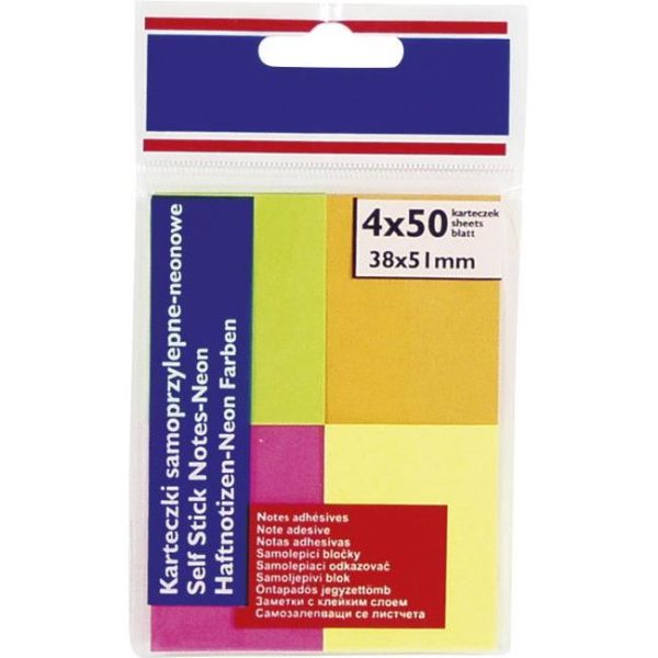 Blok samoljepljiv 38x51mm 4x50L Donau 7578001PL-99 neon blister, 000014184