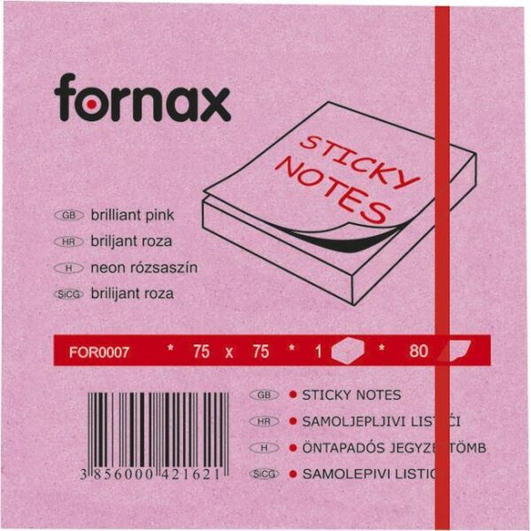 Blok samoljepljiv 75x75mm 80L Fornax neon-rozi, 000000766