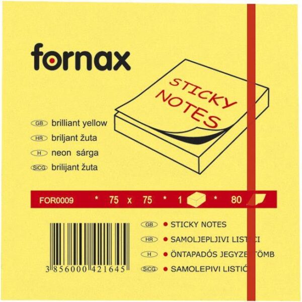 Blok samoljepljiv 75x75mm 80L Fornax neon-žuti, 000000768
