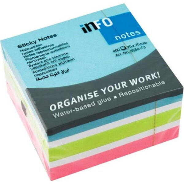 Blok samoljepljiv kocka 75x75mm 400L Global Notes 5654-73 sortirano, 000042410