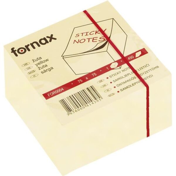 Blok samoljepljiv kocka 75x75mm 450L Fornax žuti, 000024757