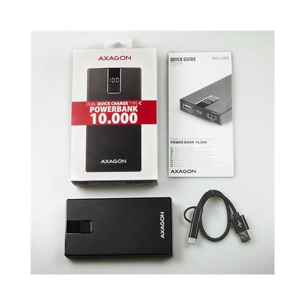 AXAGON PWB-L10QC ALU Power Bank Li-Pol 10000mAh QC3.0 OUT, LCD - Slika 3