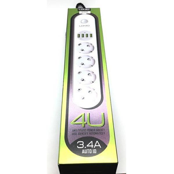PRODUŽNI KABEL LDNIO SE4432 4*USB (3.4A AUTO MAX) + 4*220 V 2 m
