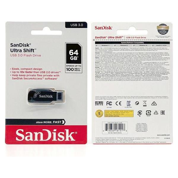 SANDISK USB 3.0 FLASH DRIVE ULTRA SHIFT 100MB/s 64GB