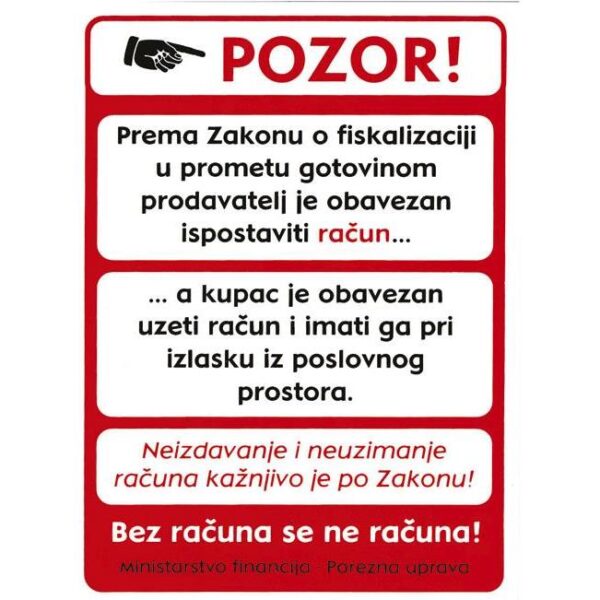 Naljepnice "Pozor - fiskalizacija.." 14x19cm Fokus I-412, 000005220