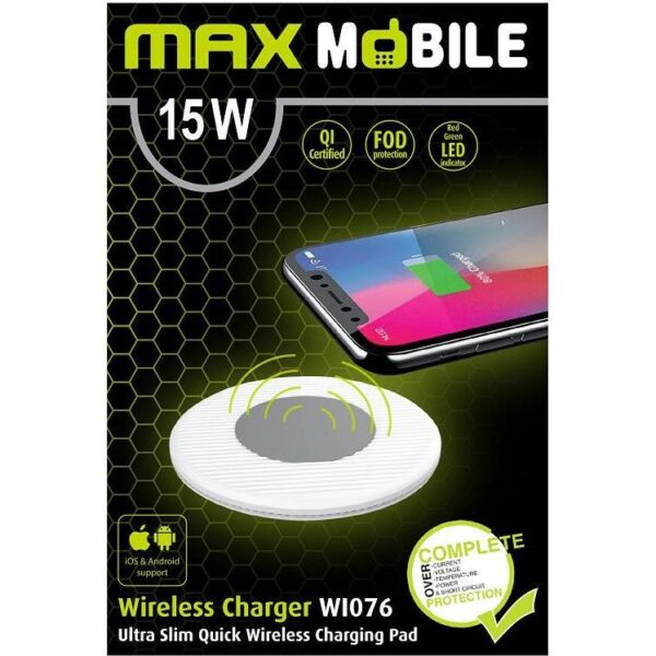 MAXMOBILE BEŽIČNI PUNJAČ WI-076 QC QUICK CHARGE 15W bijeli