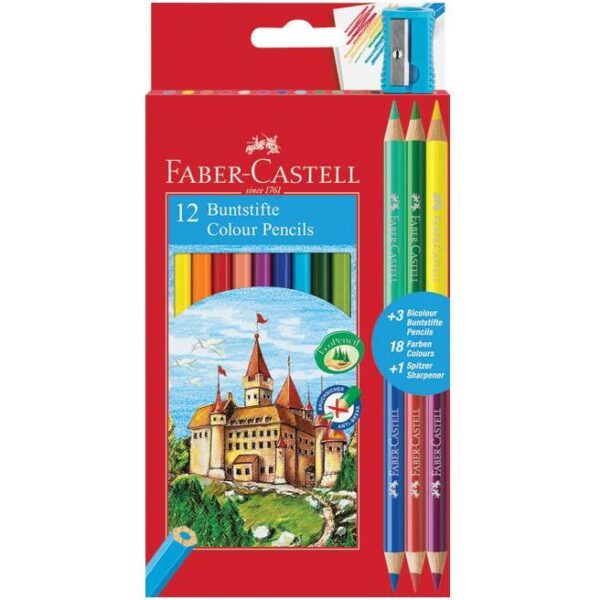 Boje drvene 12boja Faber Castell 110312 blister+3boje drvene obostrane i GRATIS šiljilo, 000042442