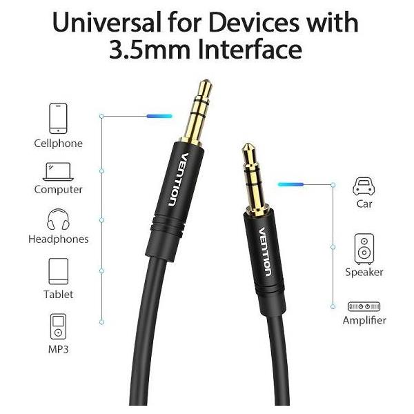 AUDIO KABEL 3.5 mm MUŠKI NA 3.5 mm MUŠKI VENTION BAKBF 1 m CRNI - Slika 3