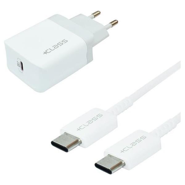 KUĆNI PUNJAČ +CLASS USB-C PD 20W BRZI+ KABEL USB TIP C BIJELI