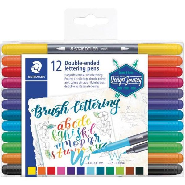 Flomaster brushpen 12boja obostrani s 2 vrha Design Journey Staedtler 3004 TB12 blister, 000043208