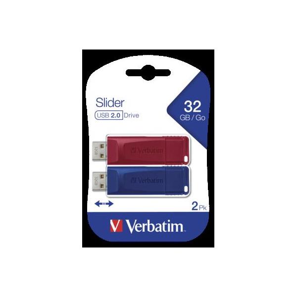 USB stick Verbatim 2.0 #49327 2 x 32GB slider, Red/Blue
