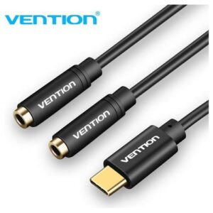 ADAPTER AUDIO TIP C MUŠKI NA 2 x 3.5 mm ŽENSKI VENTION 0.3 m BGBBY CRNI, BGBBY