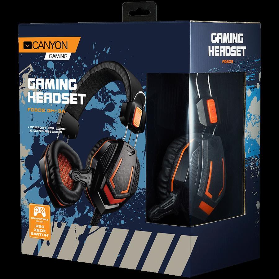 CANYON Gaming headset 3.5mm jack with microphone and volume control, with 2in1 3.5mm adapter, cable 2M, Black, 0.36kg, CND-SGHS3A