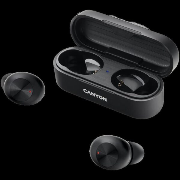 Canyon TWS-1 Bluetooth headset, with microphone, BT V5.0, Bluetrum AB5376A2, battery EarBud 45mAh*2+Charging Case 300mAh, cable length 0.3m, 66*28*24mm, 0.04kg, Black,CNE-CBTHS1B