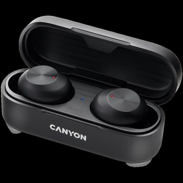 Canyon TWS-1 Bluetooth headset, with microphone, BT V5.0, Bluetrum AB5376A2, battery EarBud 45mAh*2+Charging Case 300mAh, cable length 0.3m, 66*28*24mm, 0.04kg, Black,CNE-CBTHS1B - Slika 2