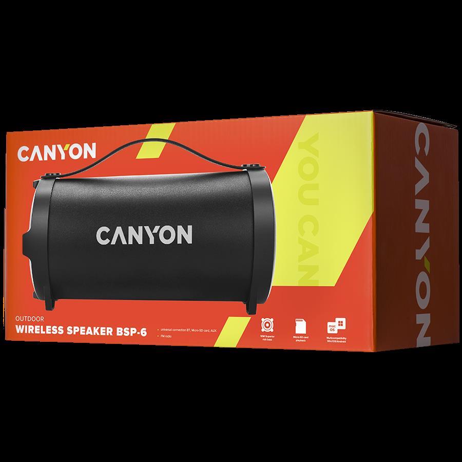 Canyon CNE-CBTSP6 Bluetooth Speaker, BT V4.2, Jieli AC6905A, TF card support, 3.5mm AUX, micro-USB port, 1500mAh polymer battery, Black, cable length 0.6m - Slika 6