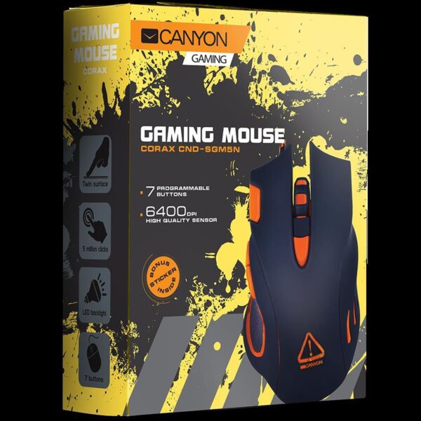 Miš Canyon CND-SGM5N gaming mouse, adjustable DPI setting 800/1600/2400/4800/6400, LED backlight, Black, CND-SGM5N - Slika 2