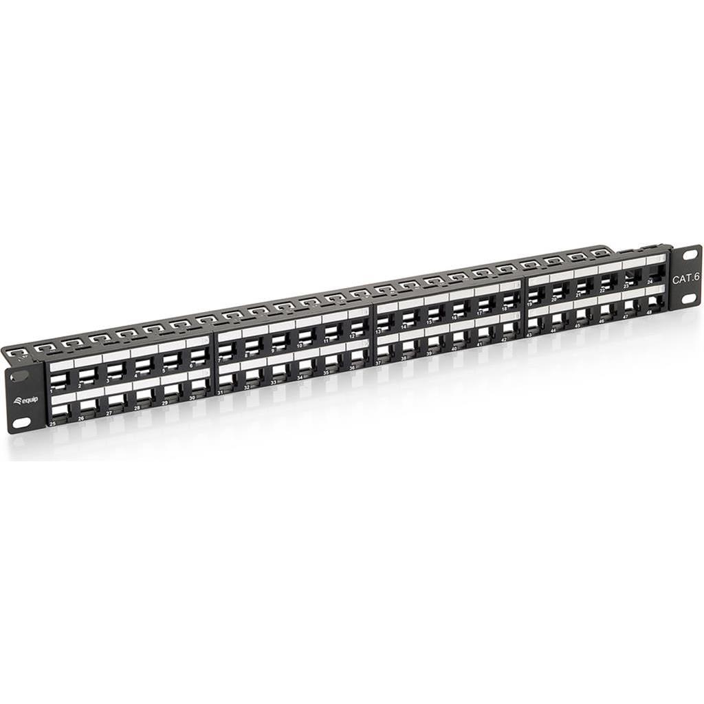 Prespojni panel 19" 1U za keystone UTP 48 Port (slim type), crni (RAL 9005)