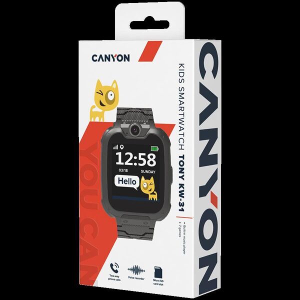 Kids smartwatch, 1.54 inch colorful screen, Camera 0.3MP, Mirco SIM card, 32+32MB, 7 games inside, 380mAh battery, iOS and android, Black, CNE-KW31BB - Slika 4
