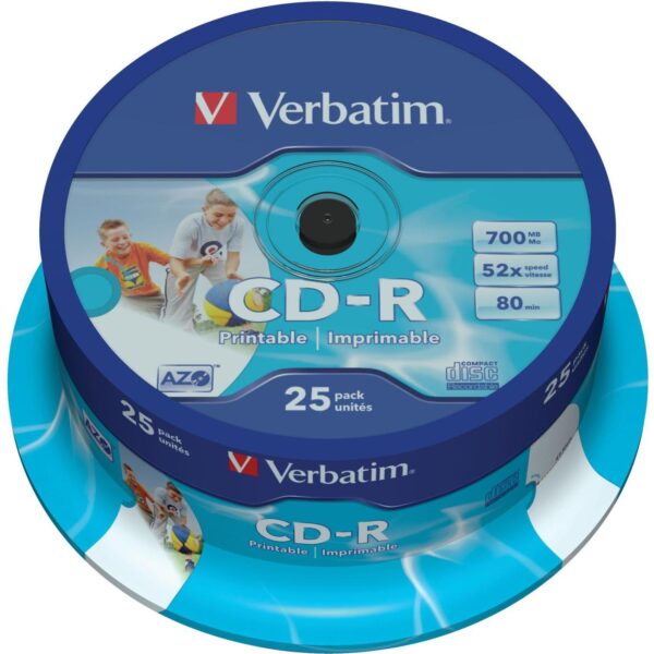 CD-R Printable Verbatim, Kapacitet 700MB, 25 komada, Brzina 52x, 43439
