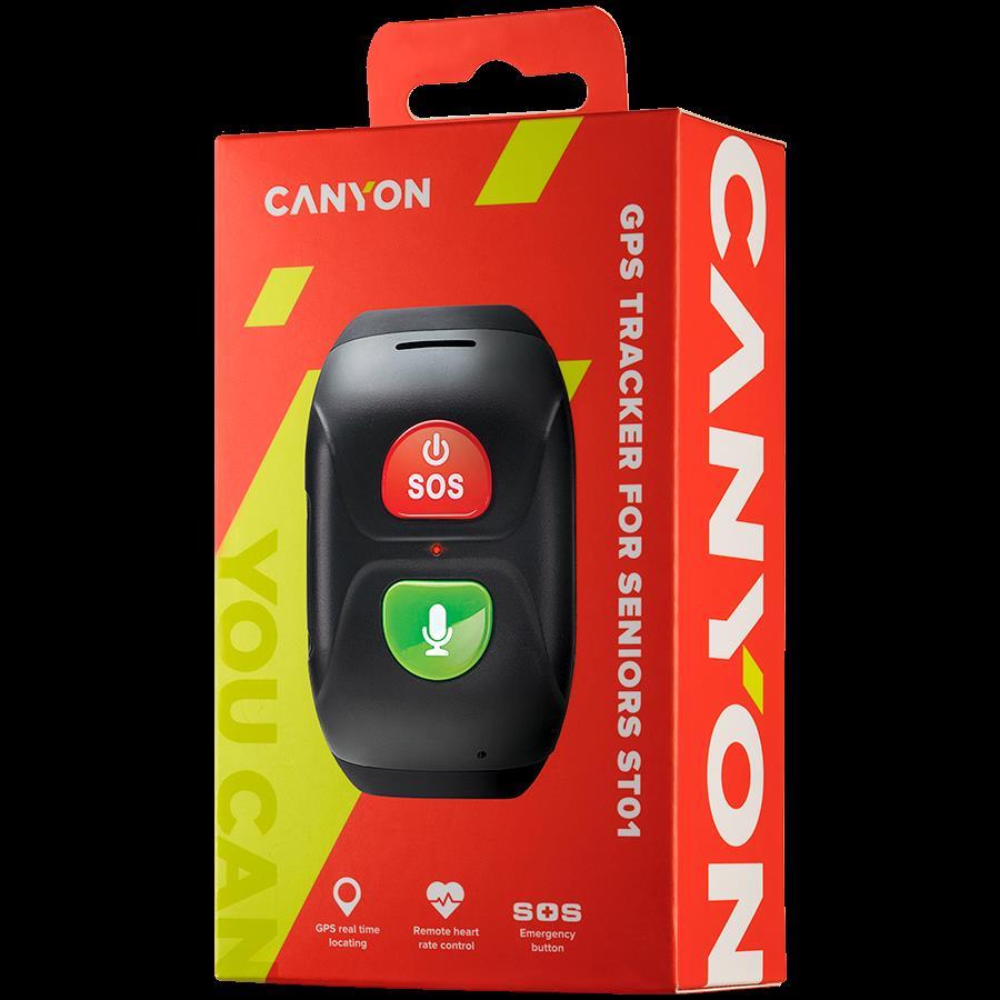 CANYON ST-01 Senior Tracker, GPS function, SOS button, IP67 waterproof, single SIM, 16KB RAM 512KB ROM, 400mAh, compatibility with iOS and android, Black, host: 66*37*16mm, CNE-ST01BB