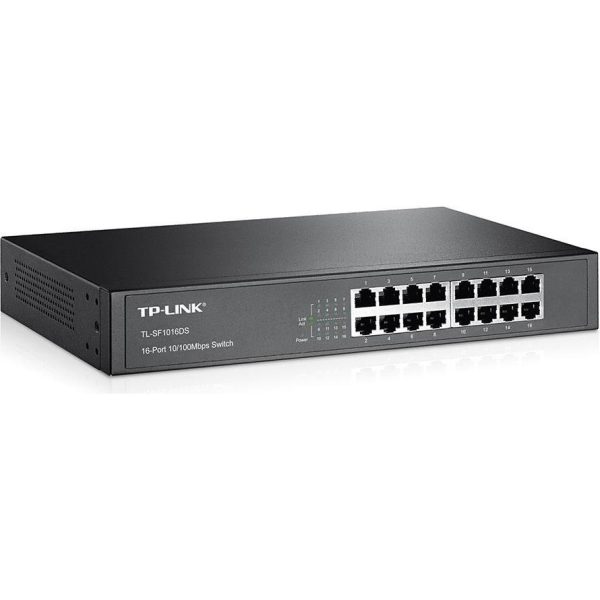 TP-Link TL-SF1016DS 16-port Unmanaged Switch, 16×10/100M RJ45 ports, 1U 19" Rack-mountable steel cas