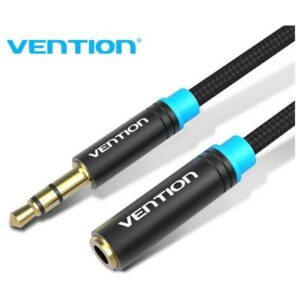 AUDIO KABEL 3.5 mm MUŠKI NA 3.5 mm ŽENSKI VENTION PLETENI VAB-B06-B100-M 1m CRNI, VAB-B06-B100-M