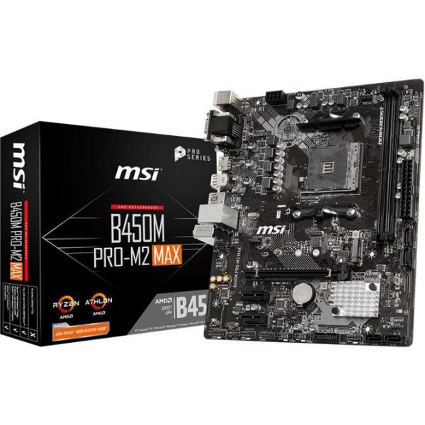 Matična ploča MSI B450M PRO-M2 MAX (SAM4, 2xDDR4, 1xPCI-Ex16, 2xPCI-Ex1, USB3.2, USB2.0, 4xSATA III, M.2, Raid, VGA, DVI-D, HDMI, GLAN) mATX Retail, B450M PRO-M2 MAX