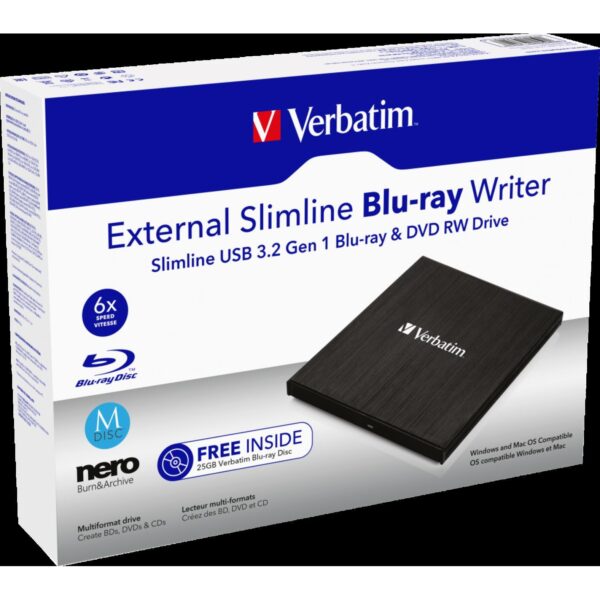 Vanjski snimač Verbatim Blu-Ray Slimline, M-disc kompatibilan, USB3.0, crni, #43890
