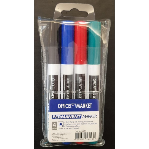 Marker trajni 4mm crni,plavi,crveni,zeleni 4/1, OM101614P