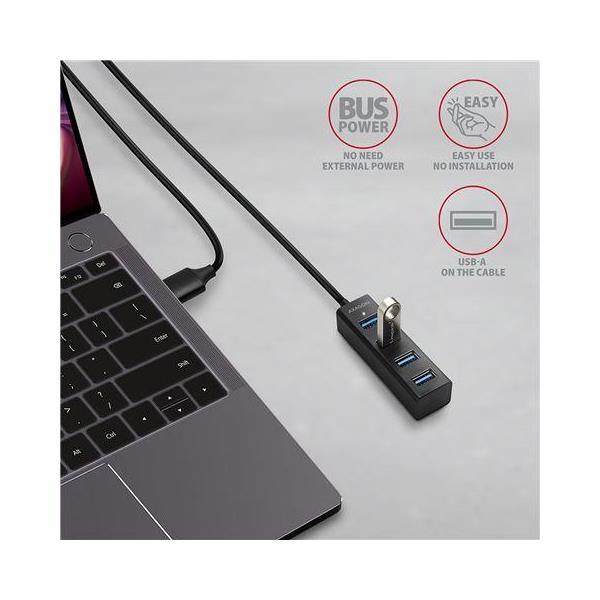 AXAGON HUE-M1A 4x USB3.2 Gen 1 Mini Hub, metal, 20cm USB-A cable - Slika 4