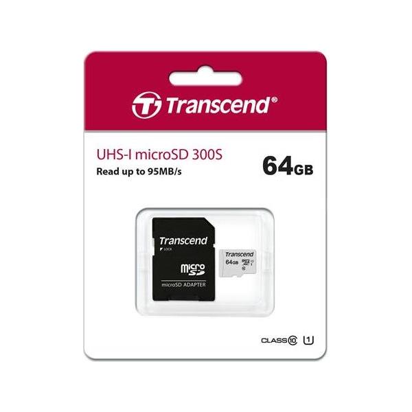 Memorijska kartica SD MICRO 64GB HC Class 10 UHS-I + 1ad 300S TS, TS64GUSD300S-A