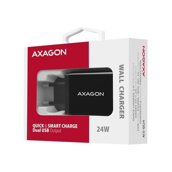 AXAGON ACU-QS24 zidni punjač 1x USB-A QC 3.0 i 1x 1,2A, 24W, crni, ACU-QS24 - Slika 2