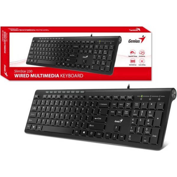 Genius SlimStar 230, tipkovnica, USB, crna, 31310010414