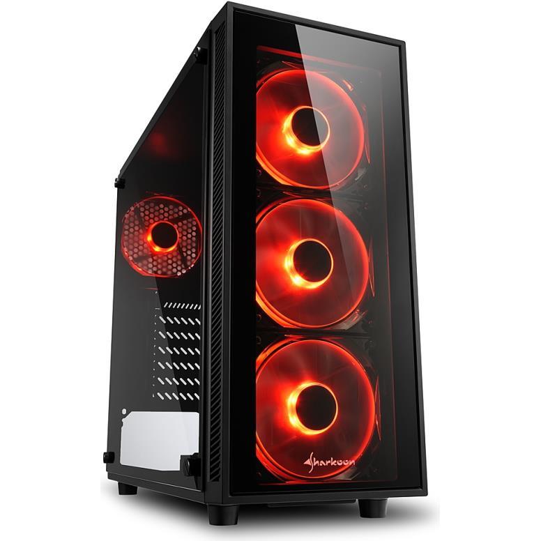 Sharkoon TG4 Midi Tower ATX kućište, bez napajanja, prozirna prednja/bočna stranica, crveni LED, crno, 4044951026647