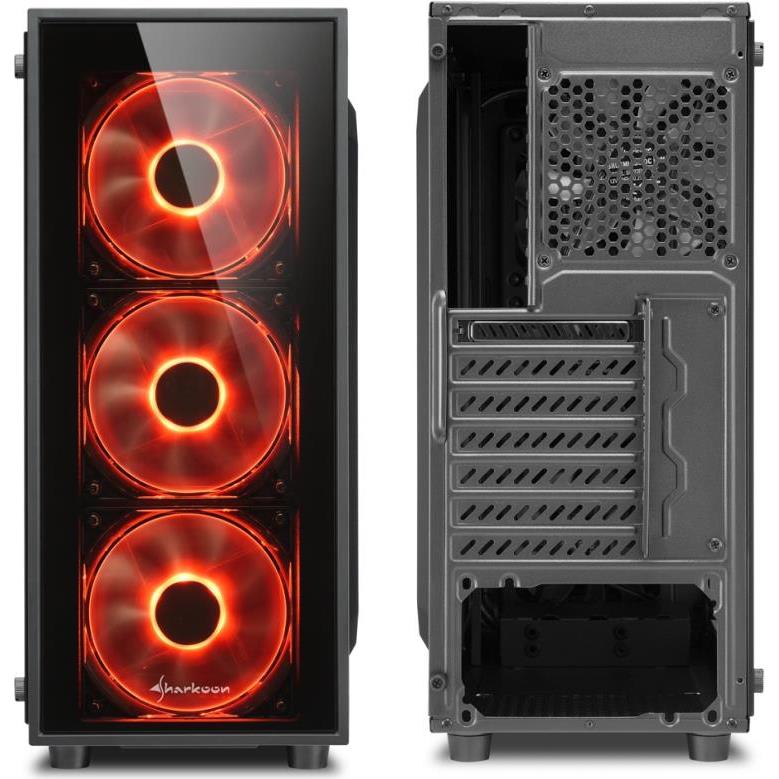 Sharkoon TG4 Midi Tower ATX kućište, bez napajanja, prozirna prednja/bočna stranica, crveni LED, crno, 4044951026647 - Slika 3