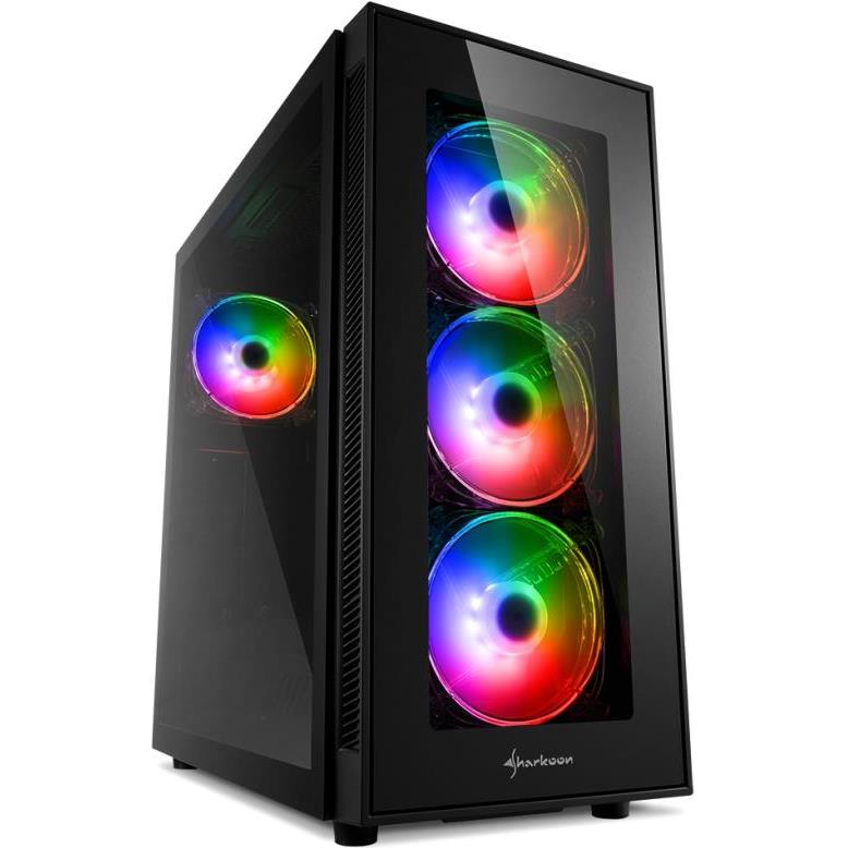 Sharkoon TG5 PRO RGB Midi Tower ATX kućište, bez napajanja, prozirna prednja/bočna stranica, prednji/stražnji ventilatori 4×120mm, crno, 4044951029105