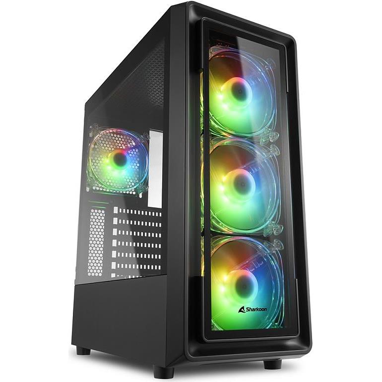 Sharkoon TK4 RGB Midi Tower ATX kućište bez napajanja, prozirna bočna stranica, prednji/stražnji ventilatori 4×120mmi, crno, 4044951030187