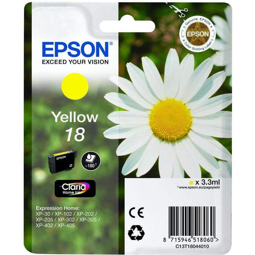 Tinta Epson T1804 žuta original 3,3ml, C13T18044022