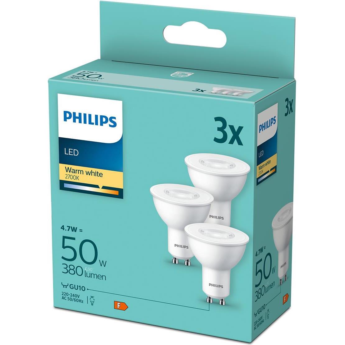 Philips LED žarulja, GU10, topla, 4.7W, 3 kom., 929001250433