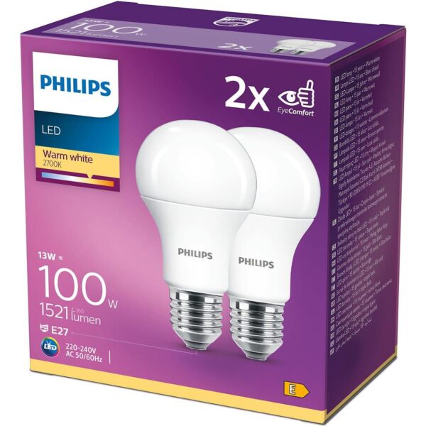 Philips LED žarulja, E27, A60, topla, 13W, mat. 2x, 929001234531